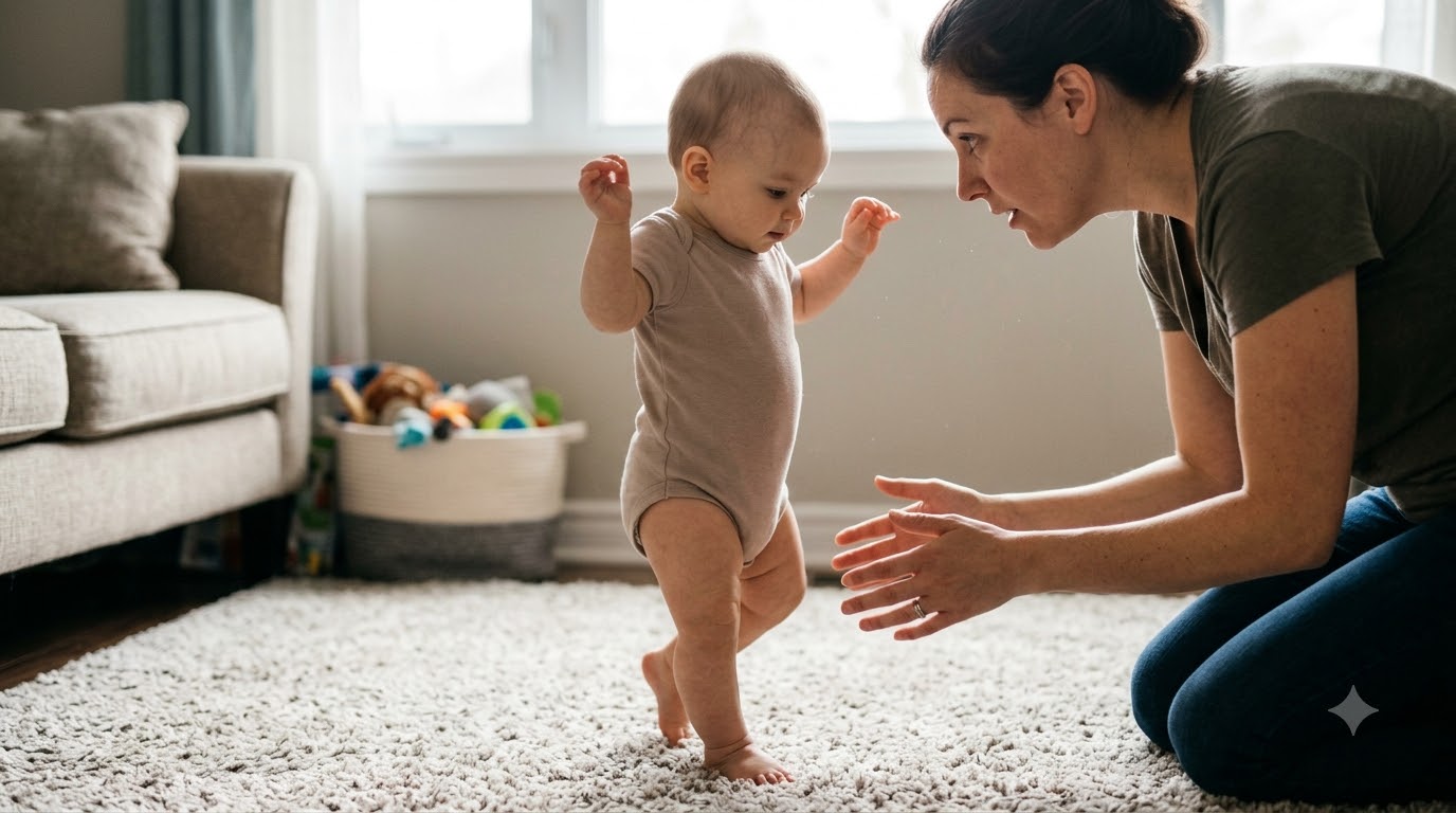 Cách tập đi cho bé theo ba mức: đứng vịn, đi men và bước độc lập