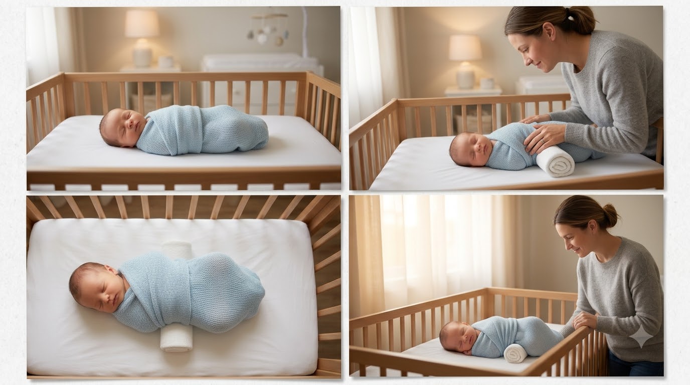 Bé ngủ nghiêng có an toàn không và tư thế ngủ an toàn Bé được đặt nằm ngửa trên mặt ngủ chắc phẳng, không có vật cản quanh người