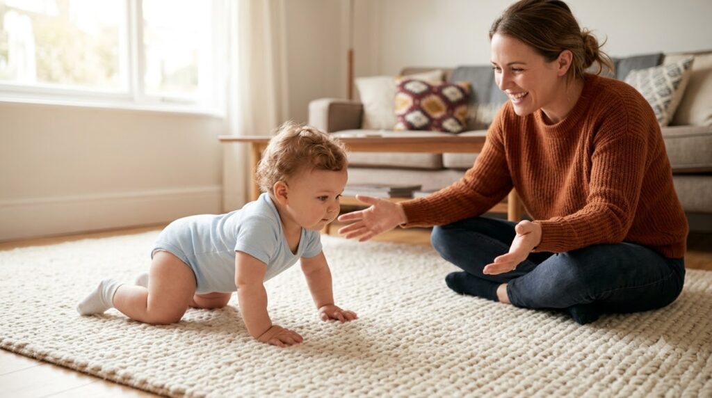 Không gian an toàn giúp bé tập đứng và khám phá việc đi