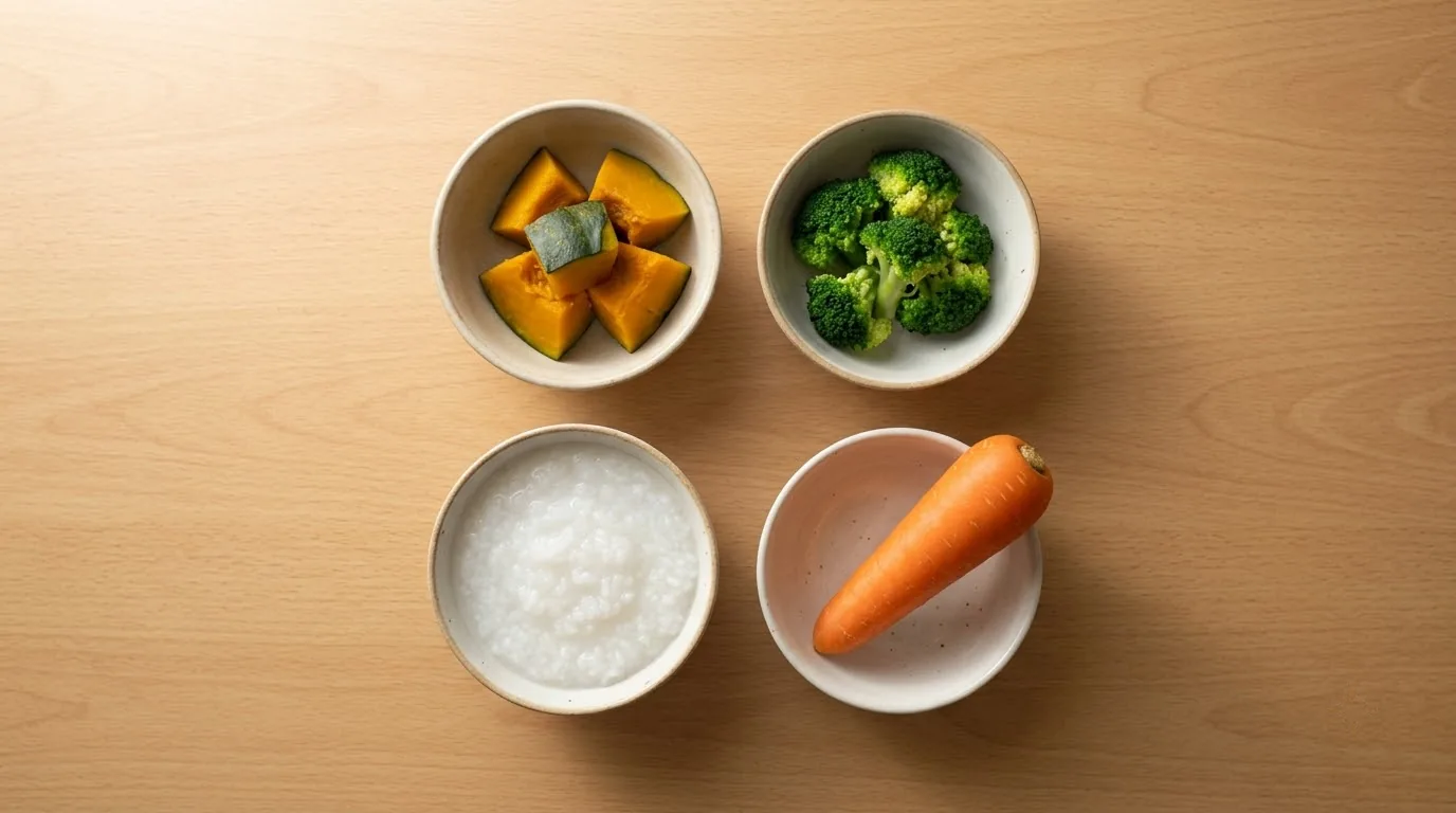 Khẩu phần bữa ăn dặm chia nhóm dinh dưỡng cân đối Khay thức ăn dặm cân đối ba nhóm dưỡng chất tinh bột đạm và vitamin