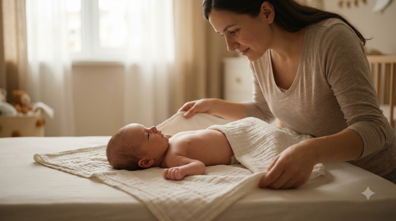 Hướng dẫn chi tiết các bước quấn khăn cho bé ngủ an toàn