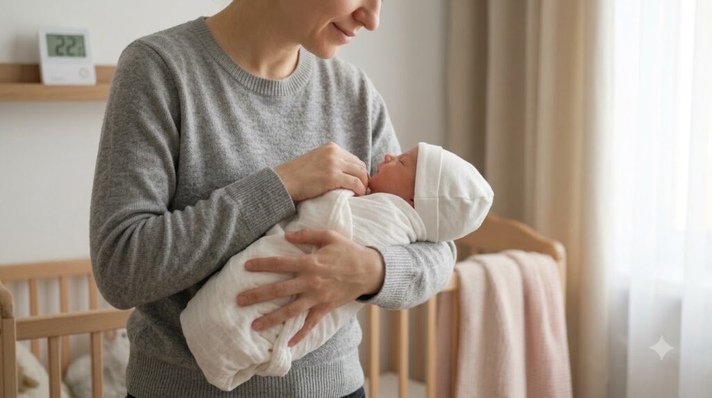 Điều chỉnh quần áo và lớp phủ để giữ thân nhiệt trẻ sơ sinh ổn định