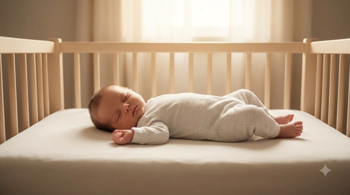 Quấn khăn và nguy cơ cản trở bé tự lăn Em bé có dấu hiệu tập lăn nằm ngủ trong không gian thông thoáng không quấn khăn
